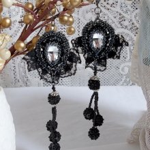 BO Evening wear embroidered with Swarovski crystals, a very old black lace, round beads woven with sequins and seed beads